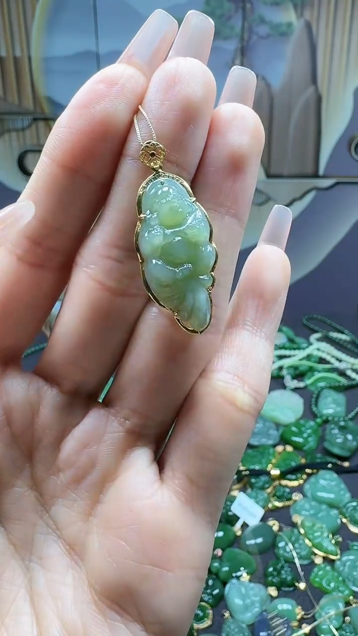 【闪购商品】和田玉吊坠(不含链)18K金镶嵌1