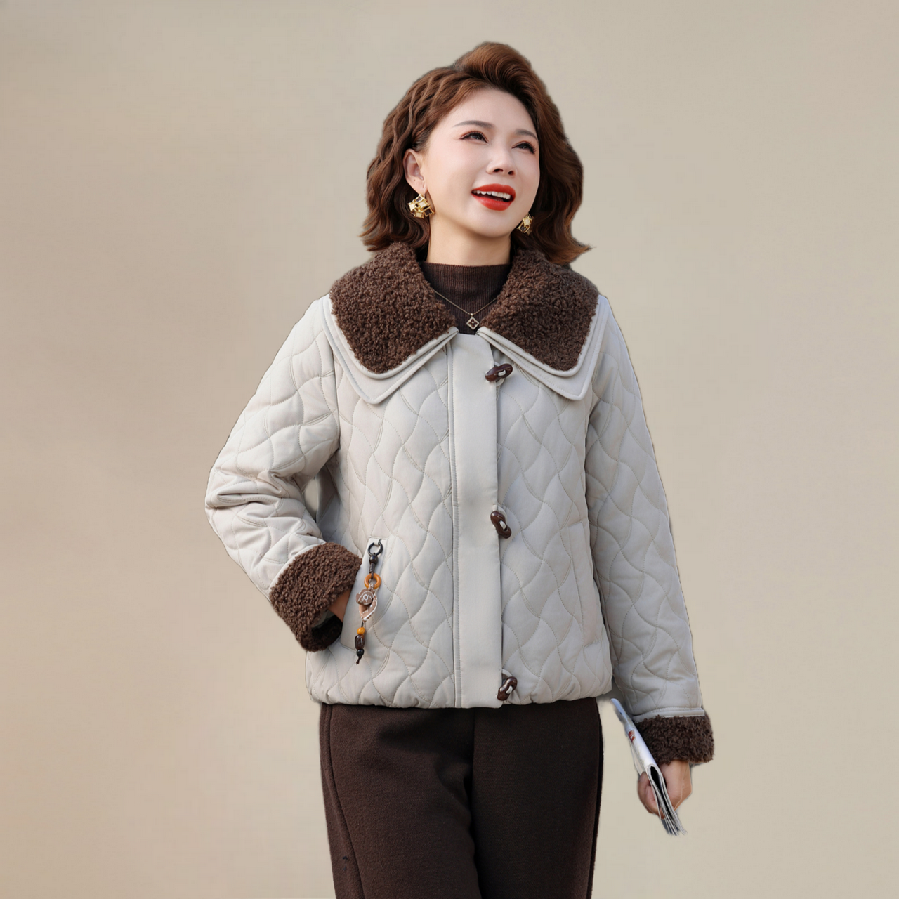 秋冬季妈妈装棉服女洋气新款保暖时尚翻领棉衣中老年女装加棉外套