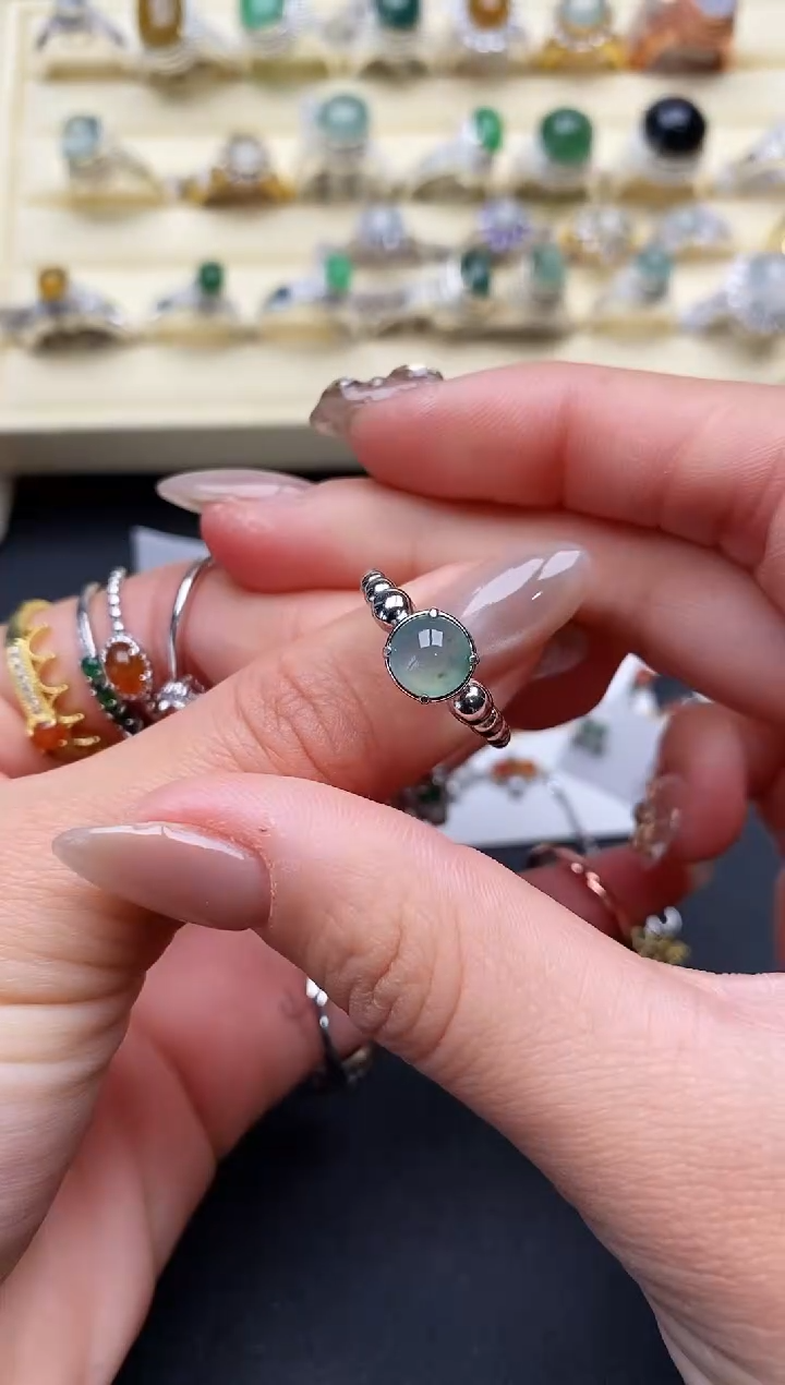 【闪购商品】翡翠戒指银S925镶嵌缅甸天然A货翡翠222  1-4