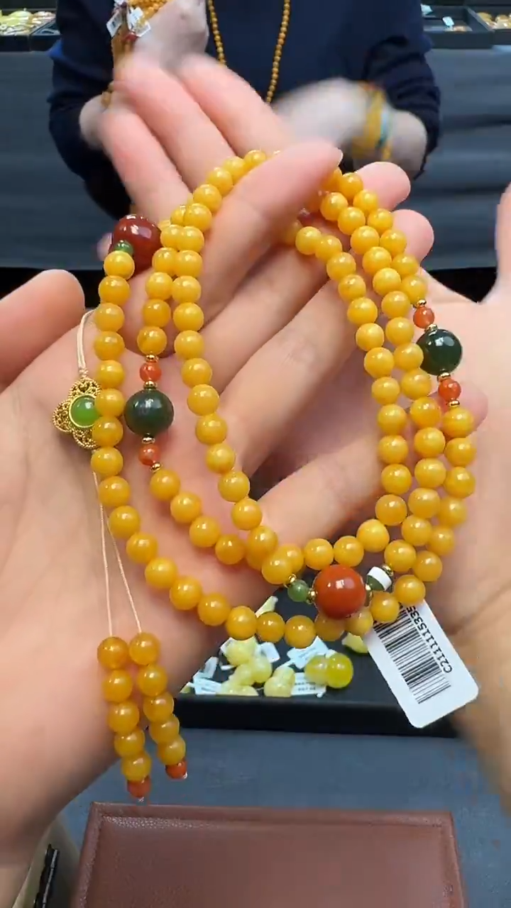 琥珀毛衣链未镶嵌天然保真蜜蜡圆珠DIY毛衣链