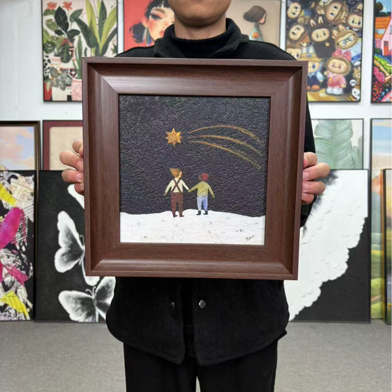 北欧童话温馨人物圣诞节氛围感装饰壁画适合客厅沙发背景墙3030
