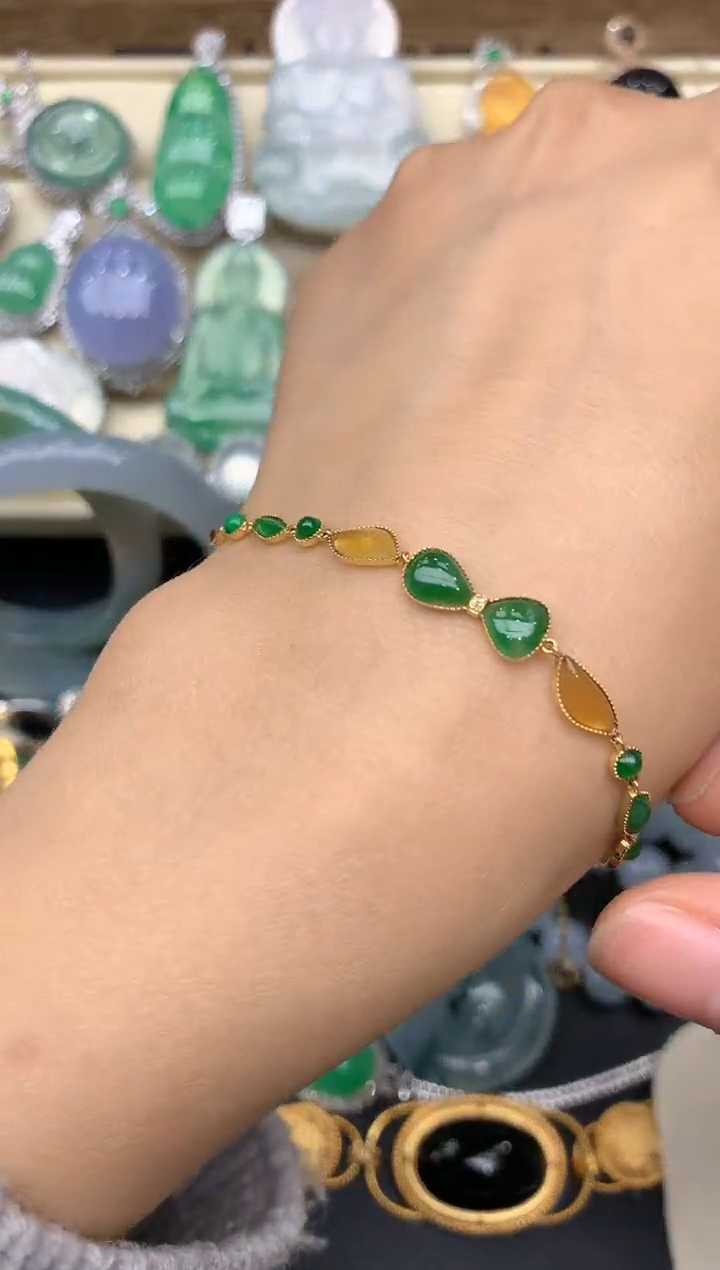 【闪购商品】翡翠手链18K金镶嵌243-中国好珍宝