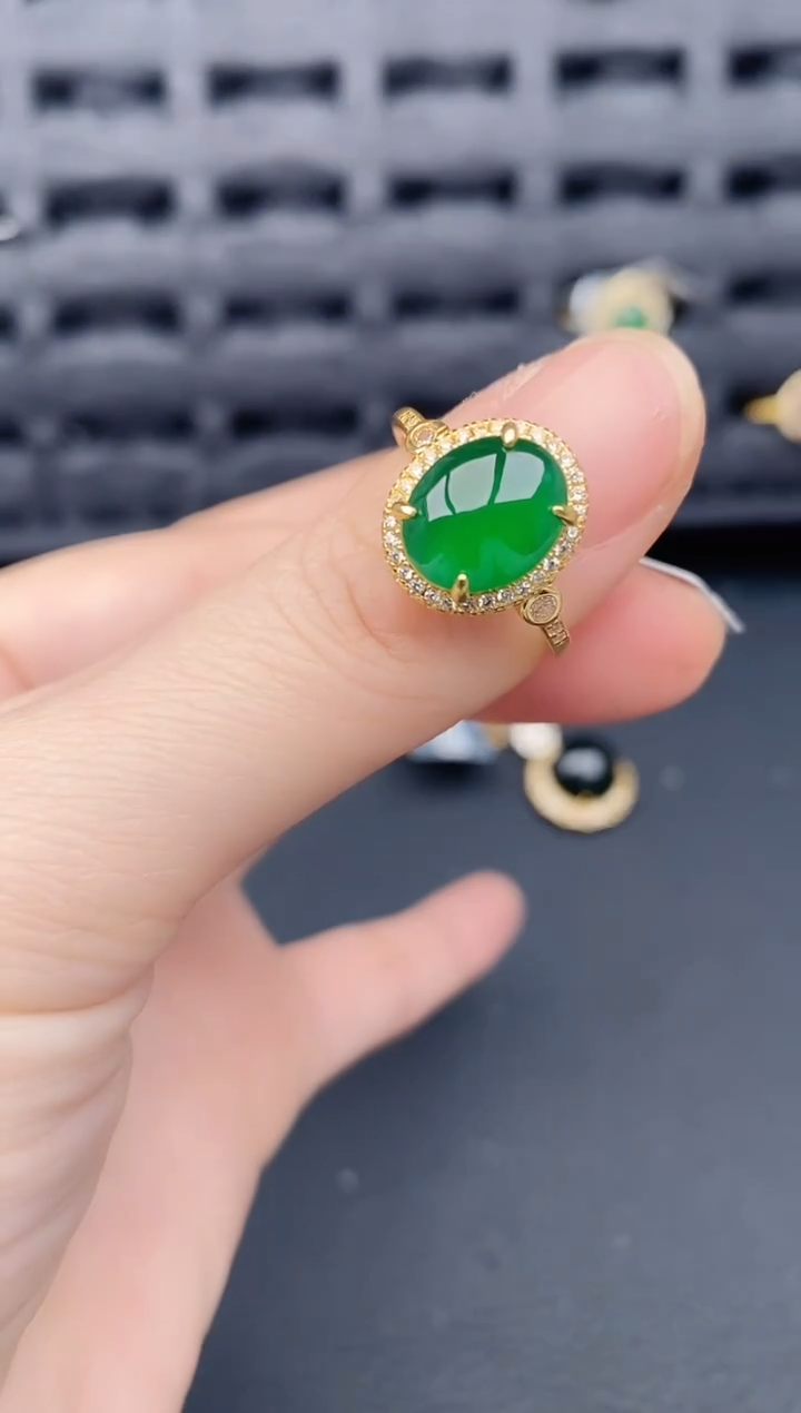 银S925镶嵌戒指翡翠天然a货翡翠414