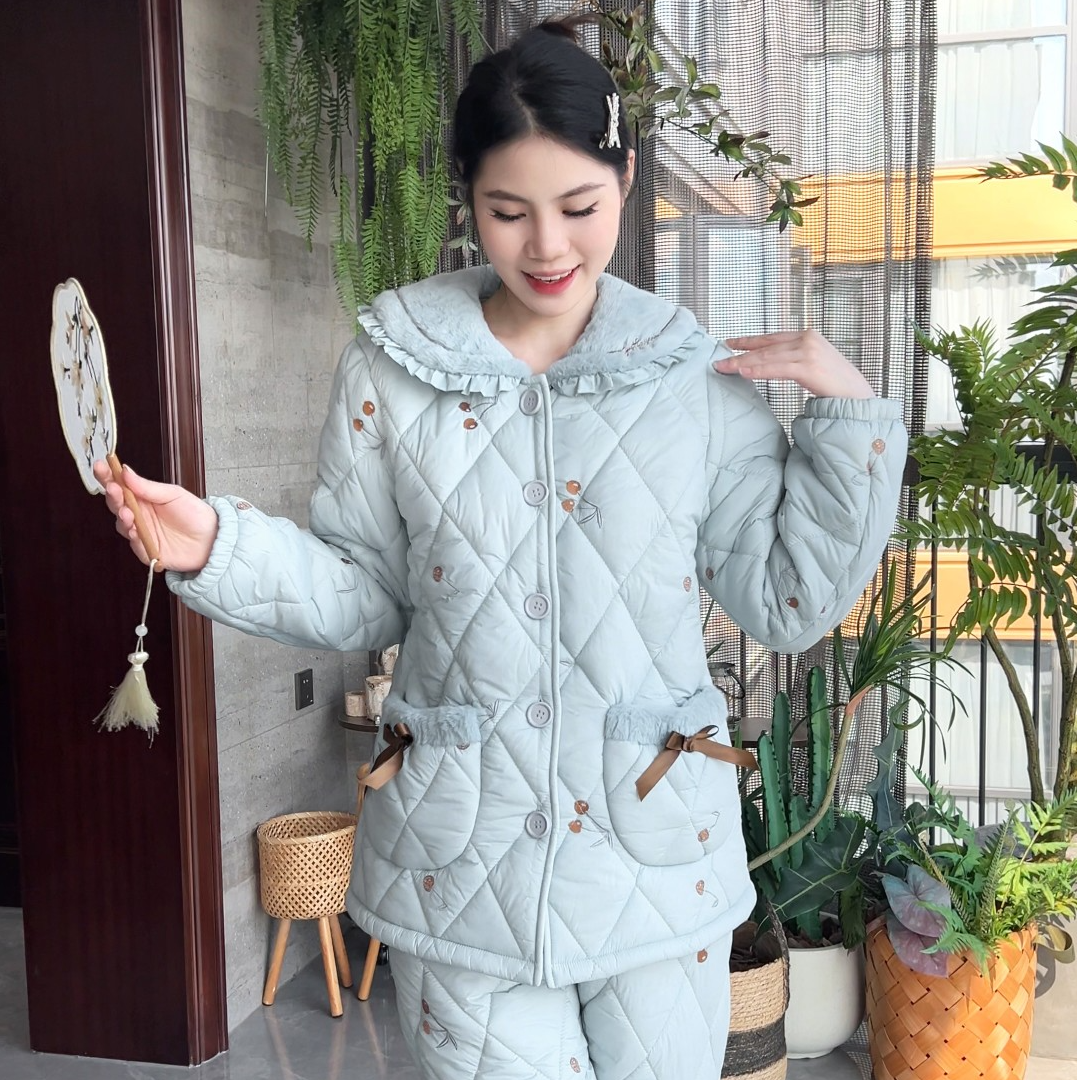 【柔蓝入梦】韩蜜蜜新款家居服睡衣气质温柔甜美加绒加厚女士外出冬