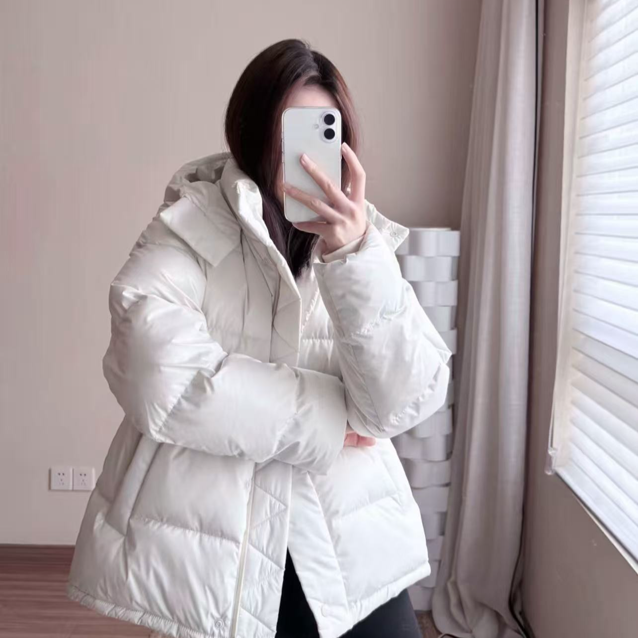 【现货】小鹿檬-五格泡芙连帽宽松款羽绒服
