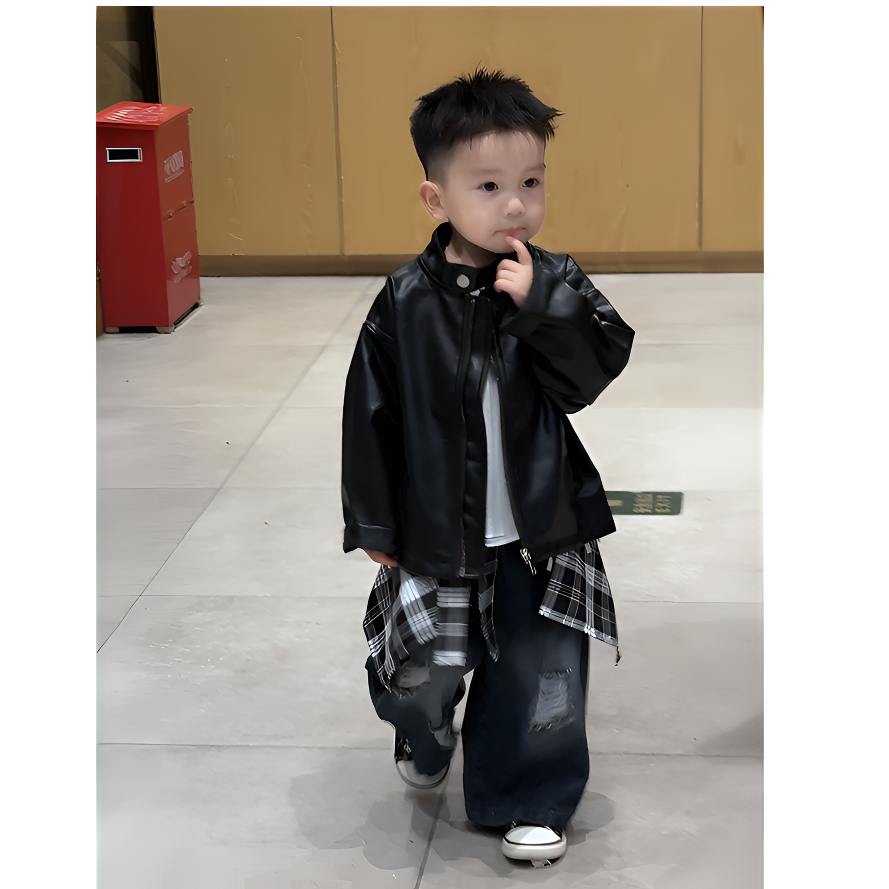 男童春秋2025新款爆款宝宝韩版洋气皮子外套牛仔裤两件装潮酷男装