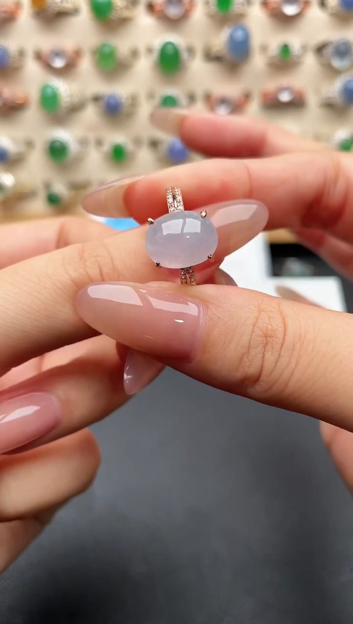 银S925镶嵌戒指翡翠一物一证一礼盒