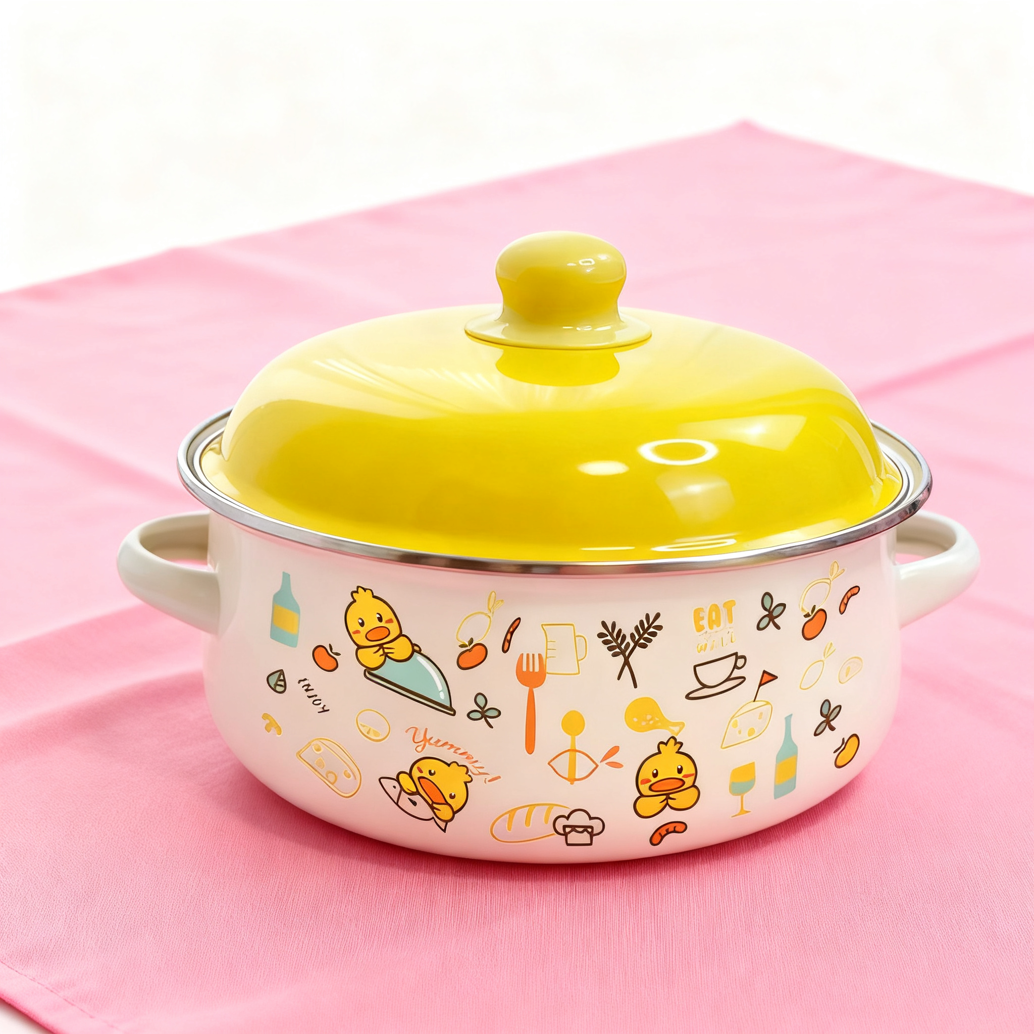 高级珐搪瓷锅琅搪瓷小黄鸭双耳套锅小汤锅可明火电磁炉通用