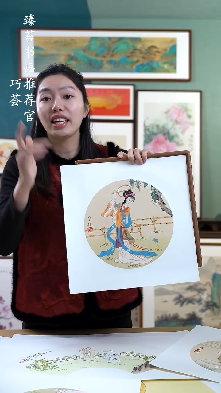 【闪购商品】国画35*35 美人 手写手绘摆台