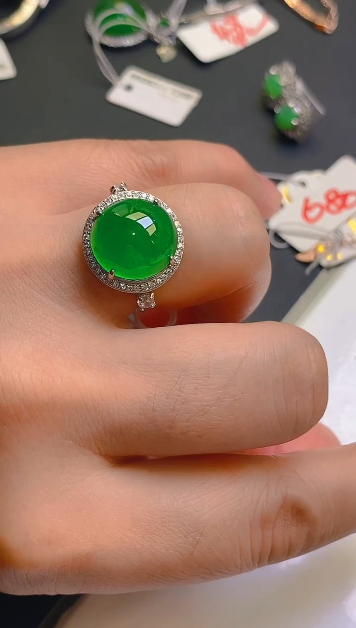 【闪购商品】翡翠耳饰银S925镶嵌天然A货翡翠1