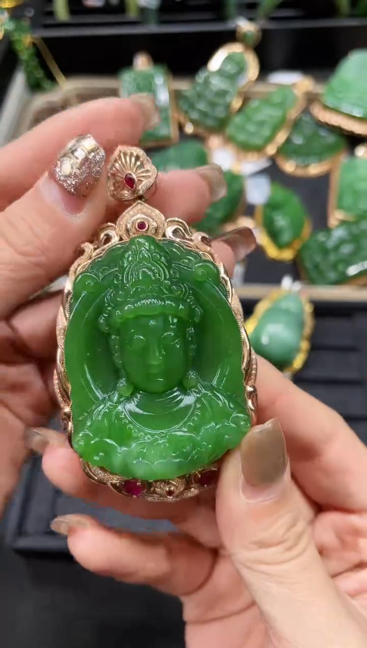 【闪购商品】和田玉吊坠18K金镶嵌多样性发一 