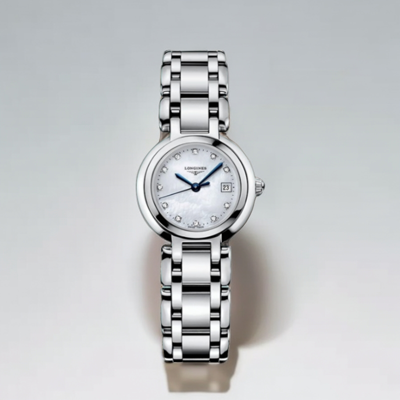 99新 Longines/浪琴 全套心月女表/26.5石英机芯/贝母白盘钻刻