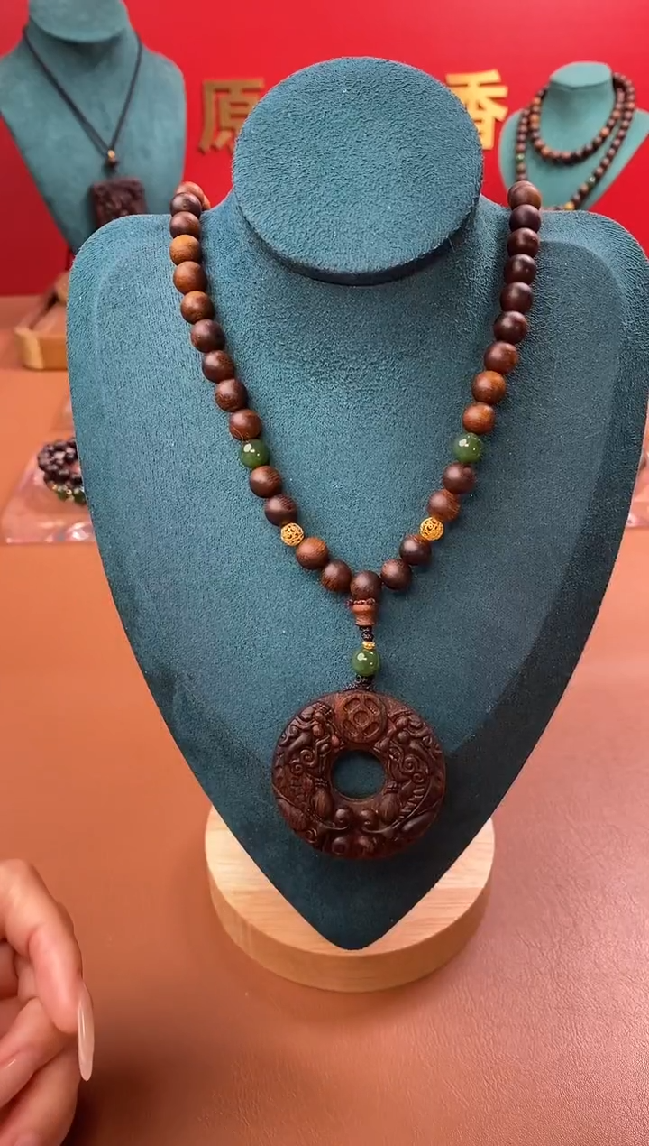 【闪购商品】沉香手串Y沉水紫棋08三圈+白棋沉香木雕貔貅环