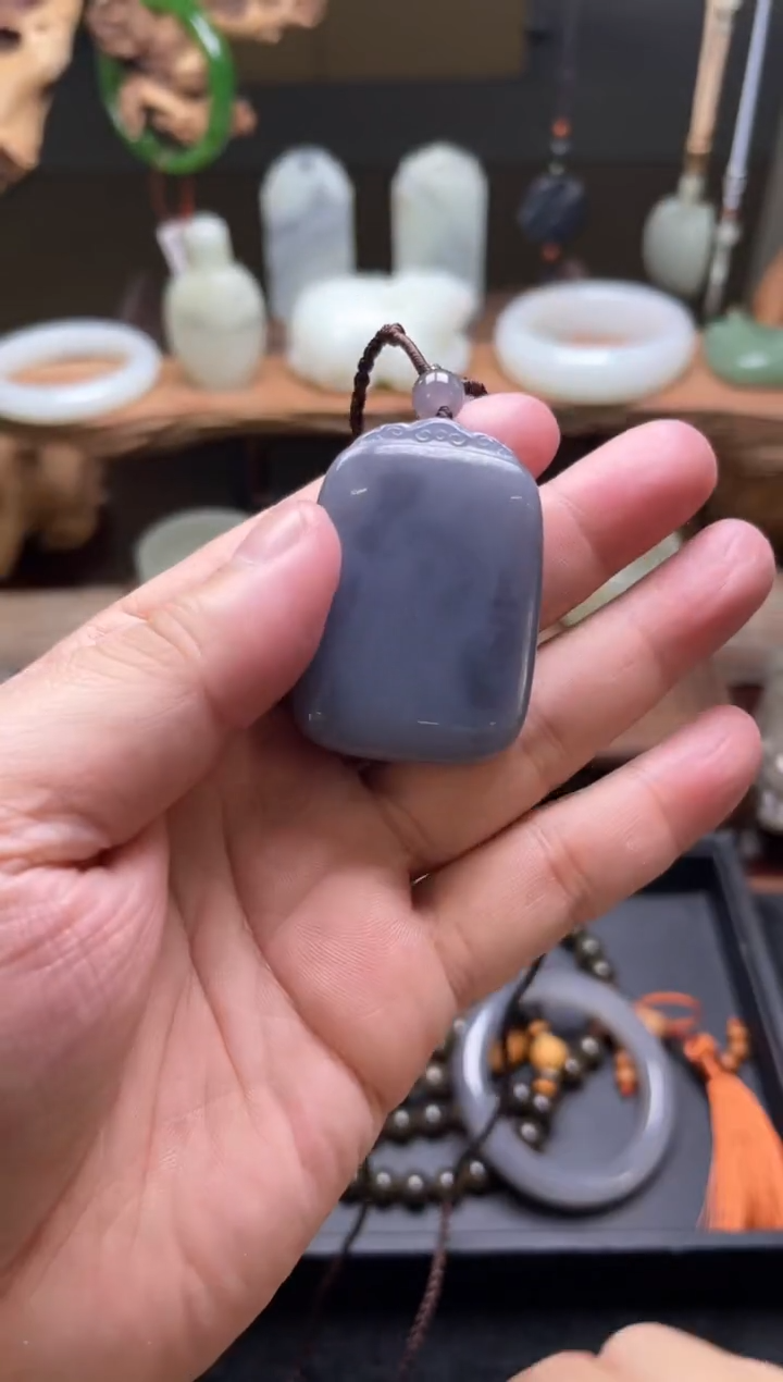 【闪购商品】和田玉吊坠未镶嵌青海烟紫 无事牌 9006008