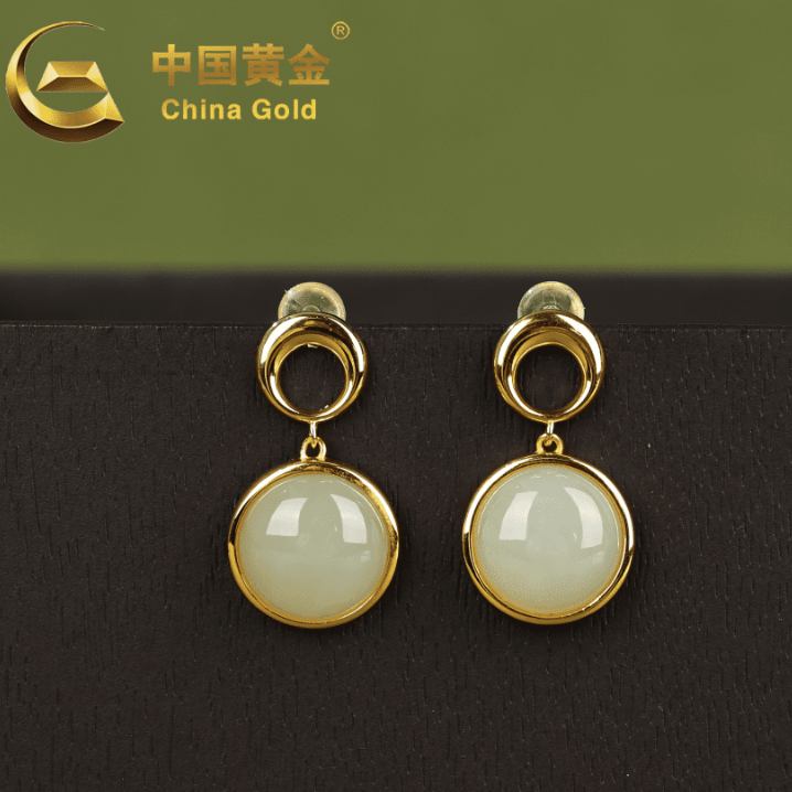 【中国黄金】S925银和田玉白玉蛋面耳钉-R999-【北】
