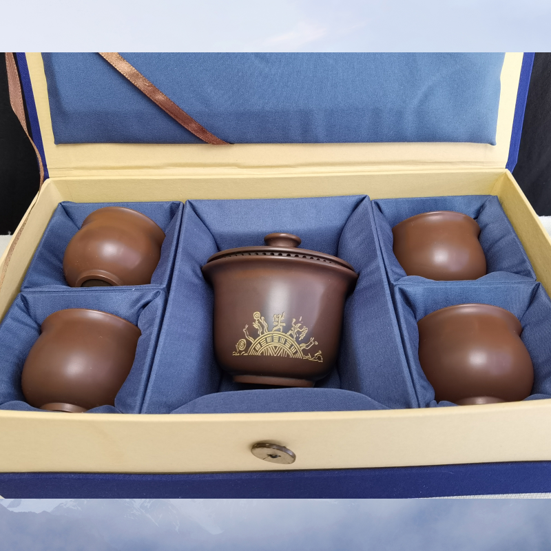 复古民族风200毫升钦州坭兴陶茶壶礼盒套装伴手礼花山岩画成套