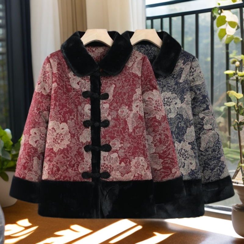 加厚棉服外套洋气棉服50岁网红时尚女士复古国风保暖秋冬冬季妈妈