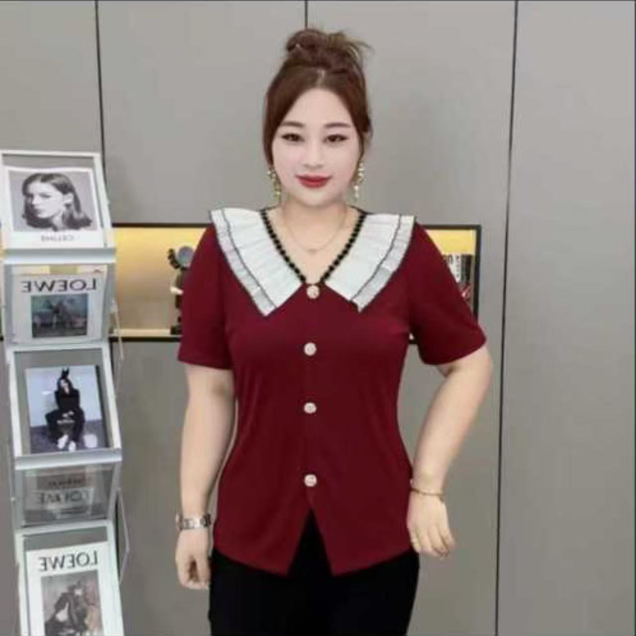 3115娃娃领对襟短袖 z