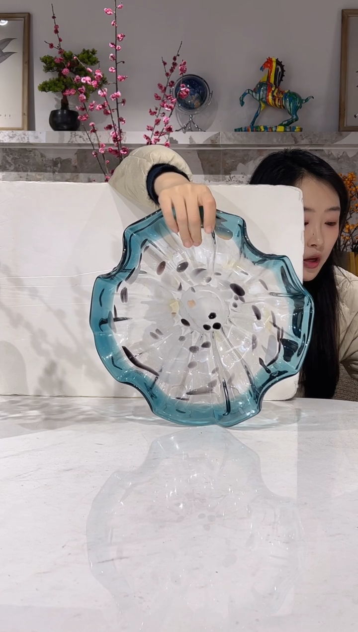 【闪购商品】琉璃蓝色荷叶果盘