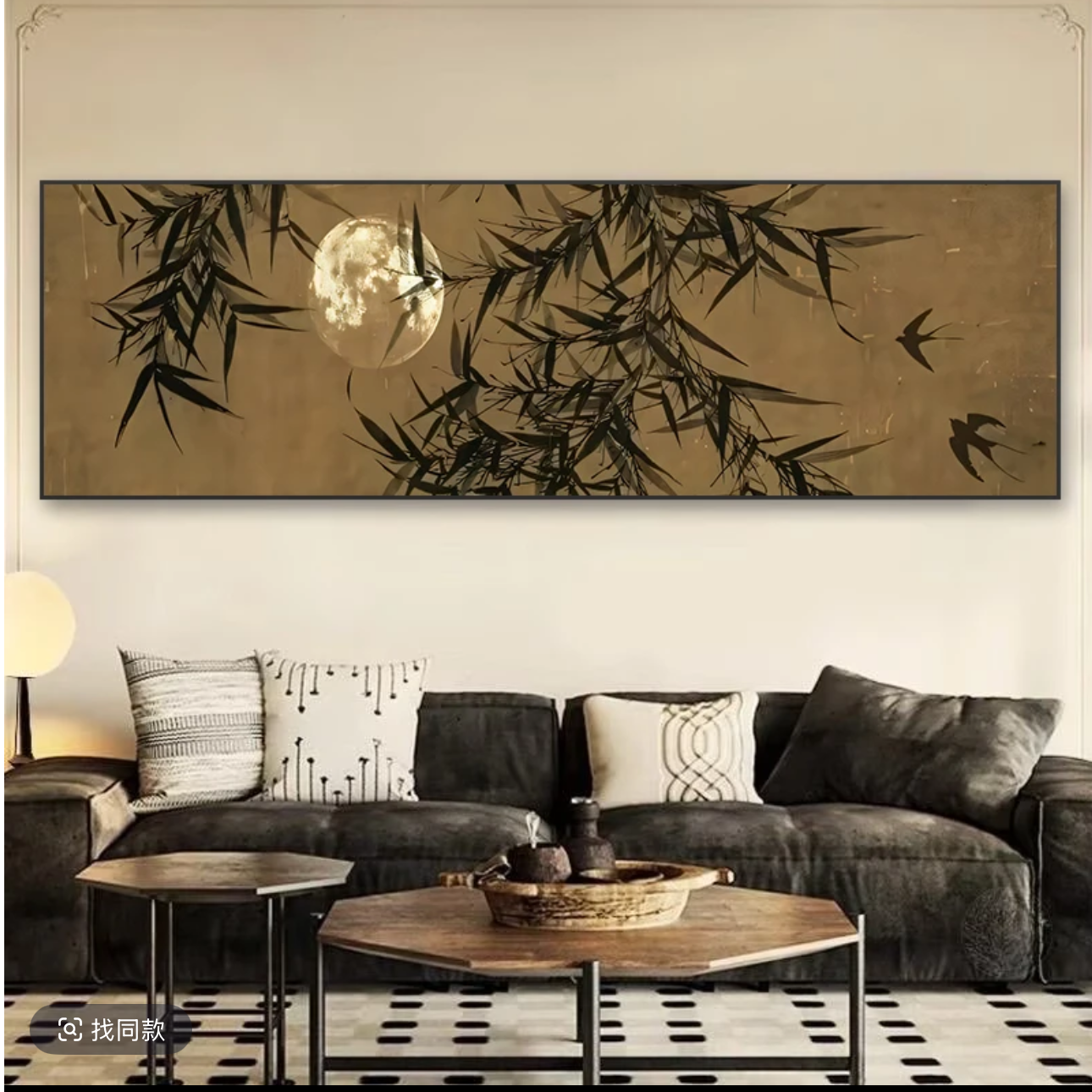 L44法式复古客厅挂画古风卧室装饰画墨竹中式床头背景墙沙发壁画