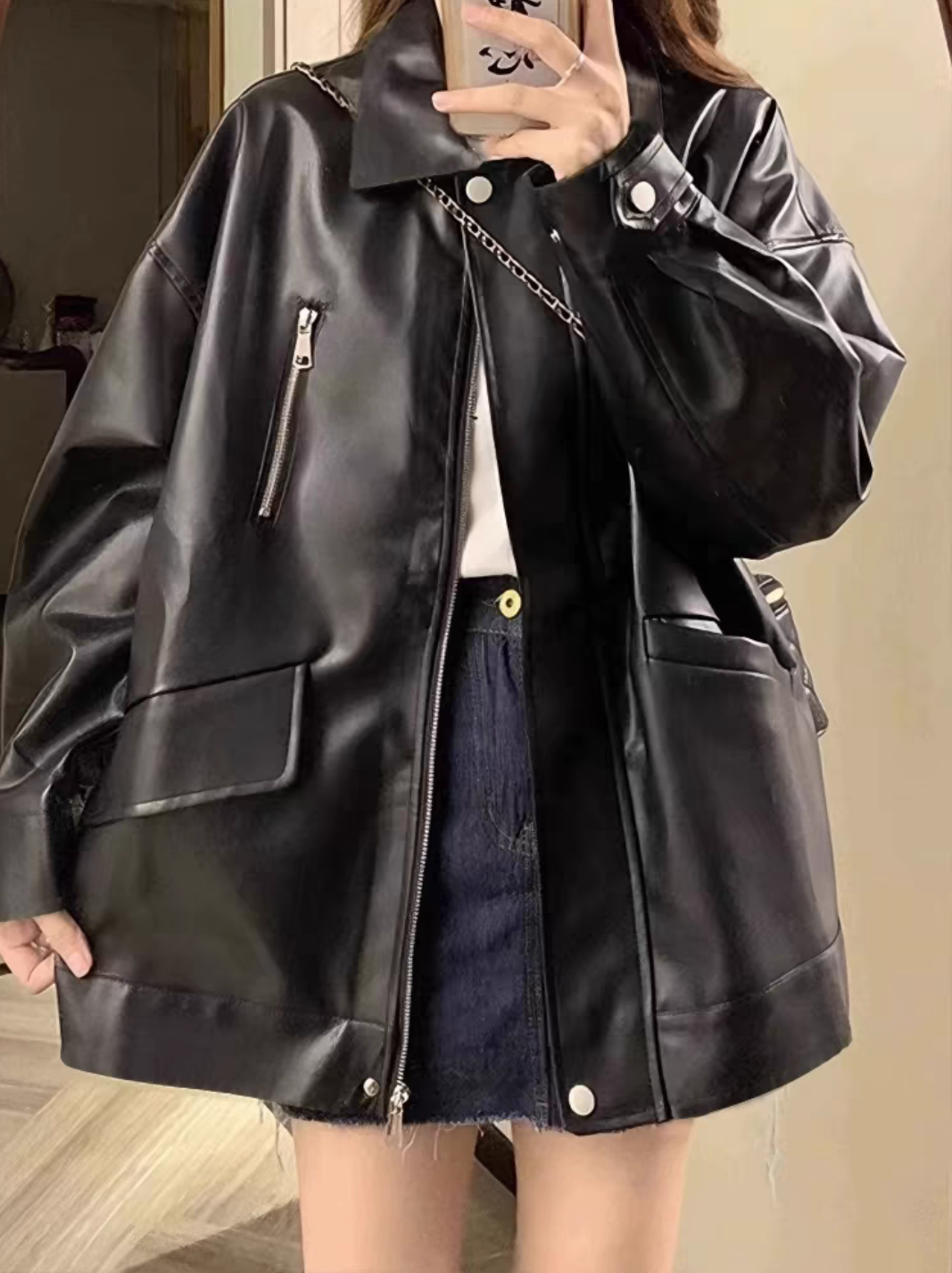 皮衣女长款短款百搭默认微瑕（服饰以直播间为准）