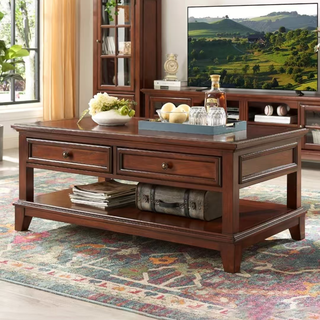 【向向家】美式乡村家用实木茶几客厅复古长方形茶几125*70*52cm