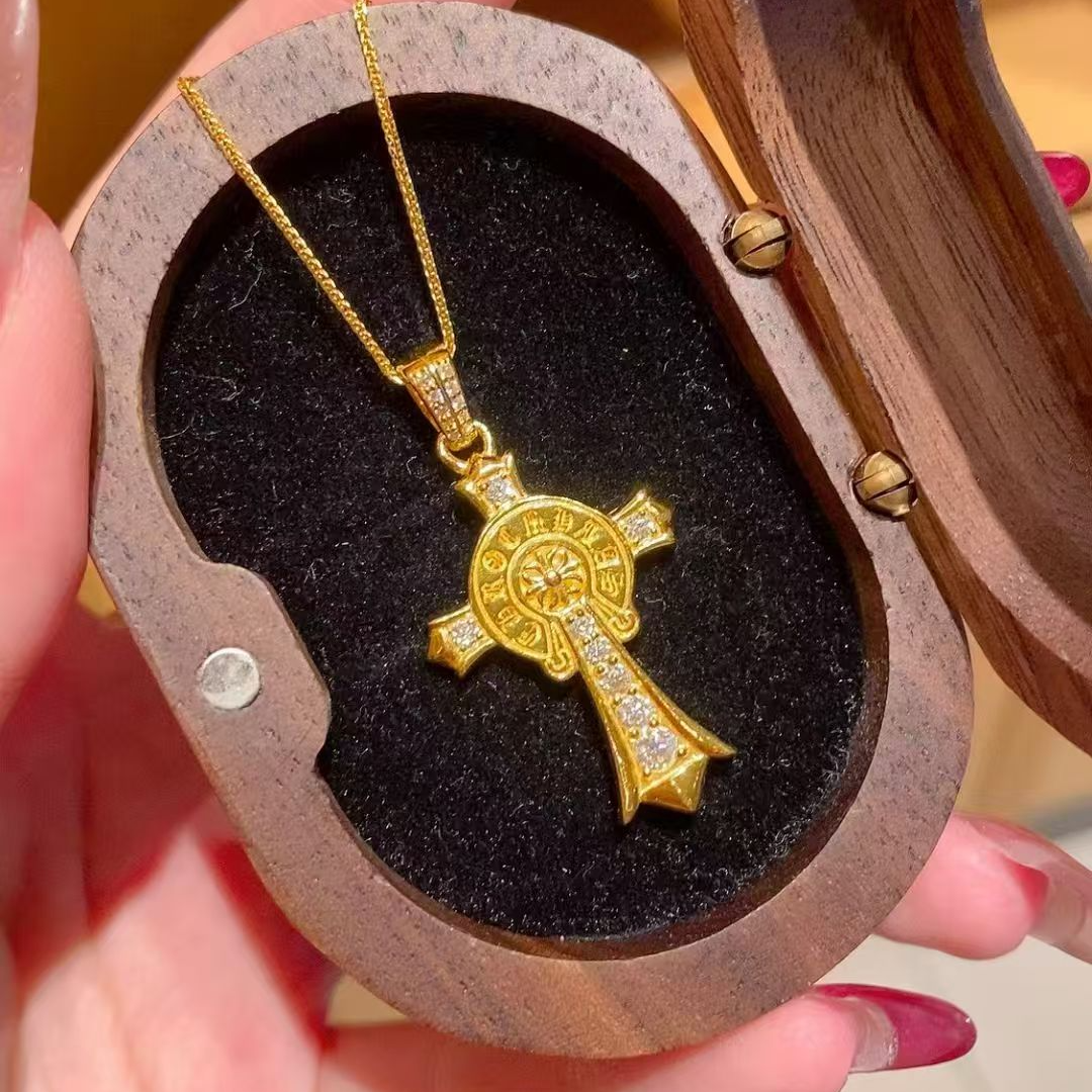 黄金999足金圆牌十字架吊坠（不含链）