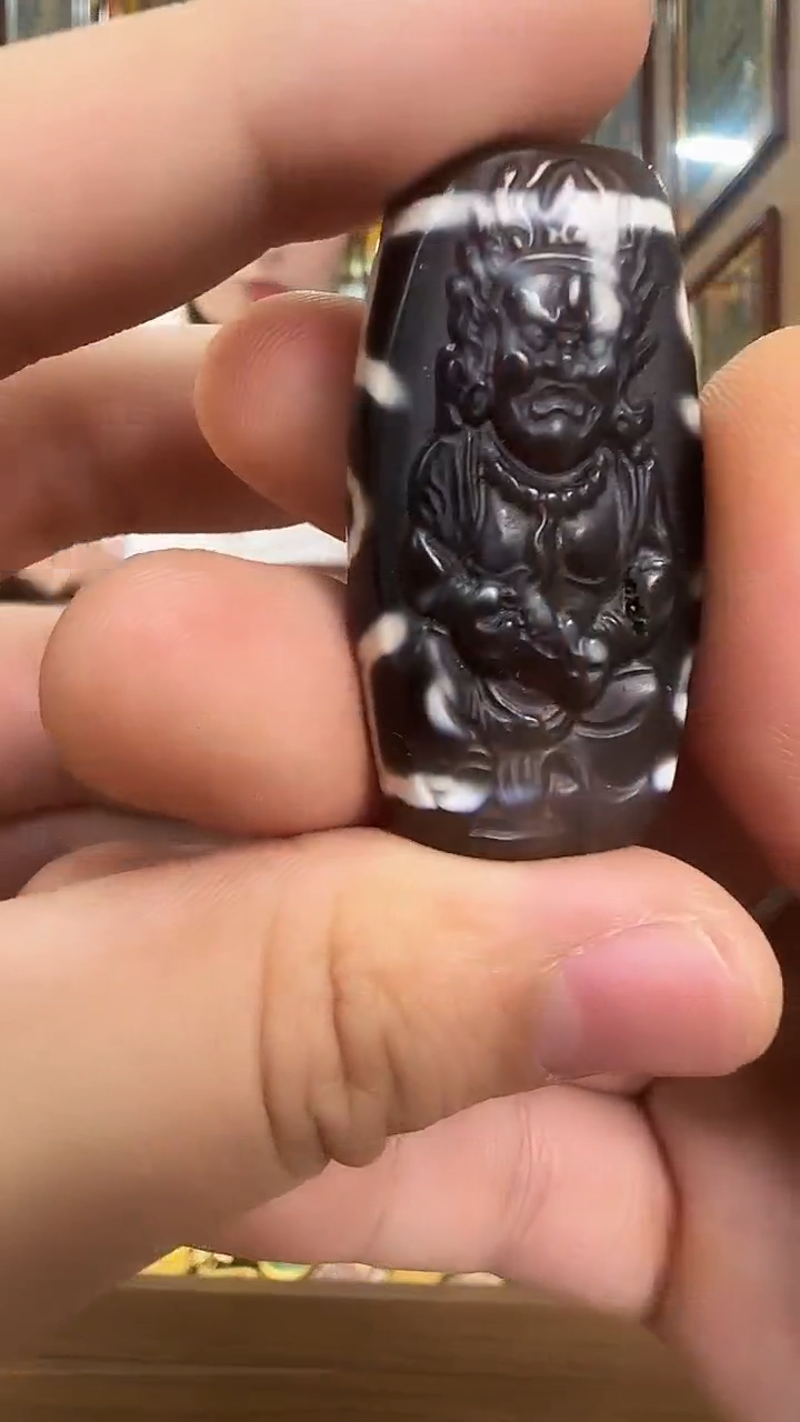 吊坠黑财神玛瑙-热贡纯手绘唐卡