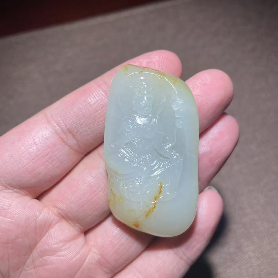 新疆和田玉观音吊装