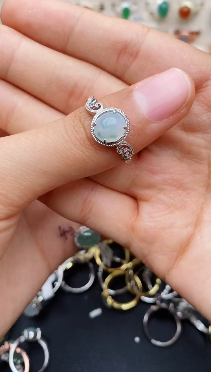 【闪购商品】翡翠戒指银S925镶嵌缅甸翡翠