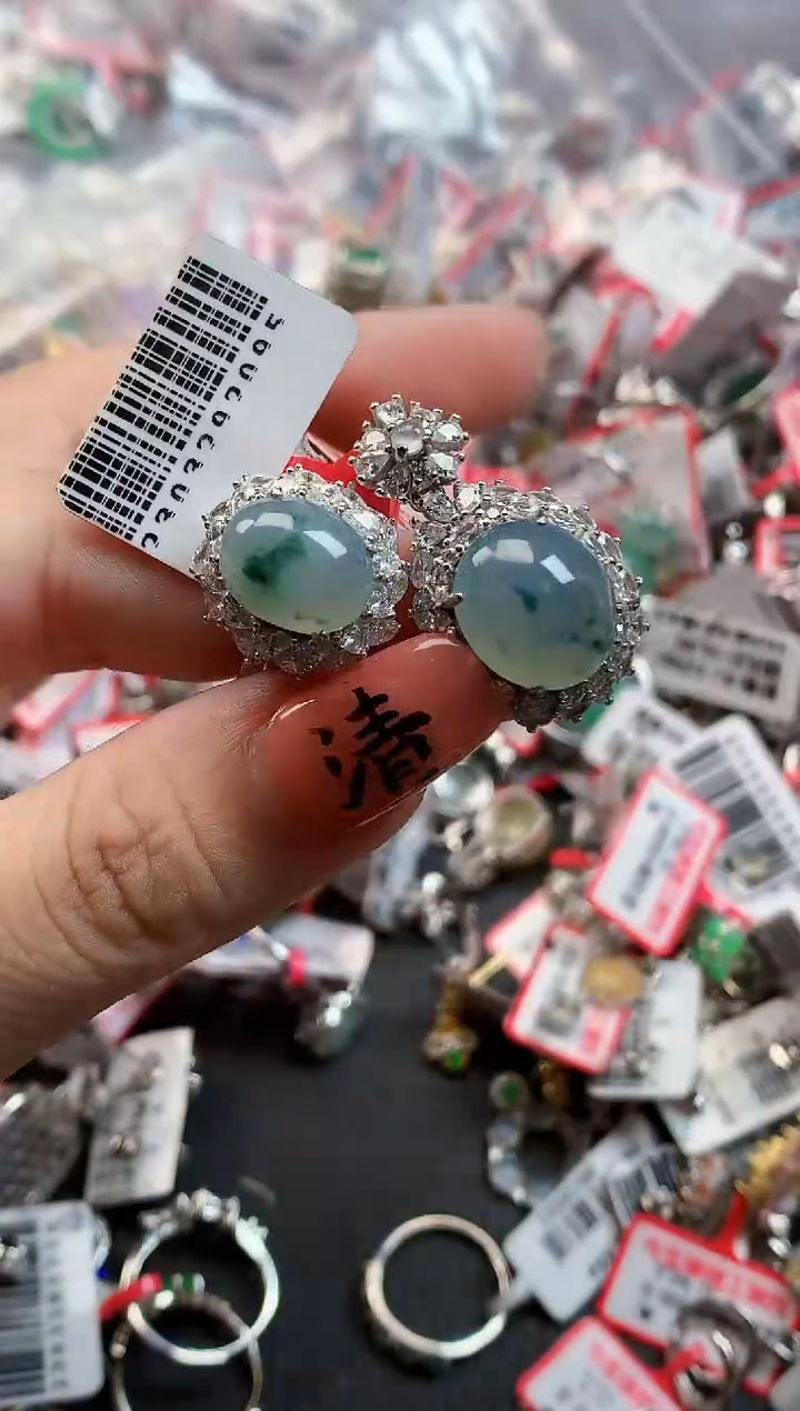 银S925镶嵌戒指翡翠天然A货缅甸翡翠