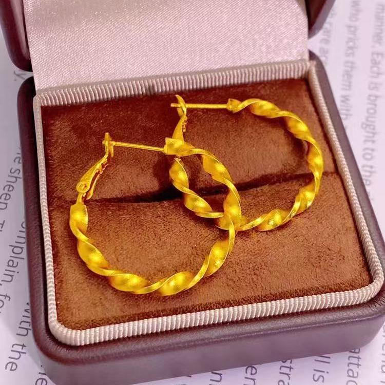 福韵天玺 铜合金耳饰 《韵系列》麻花耳环黄色气质时尚百搭环环相扣