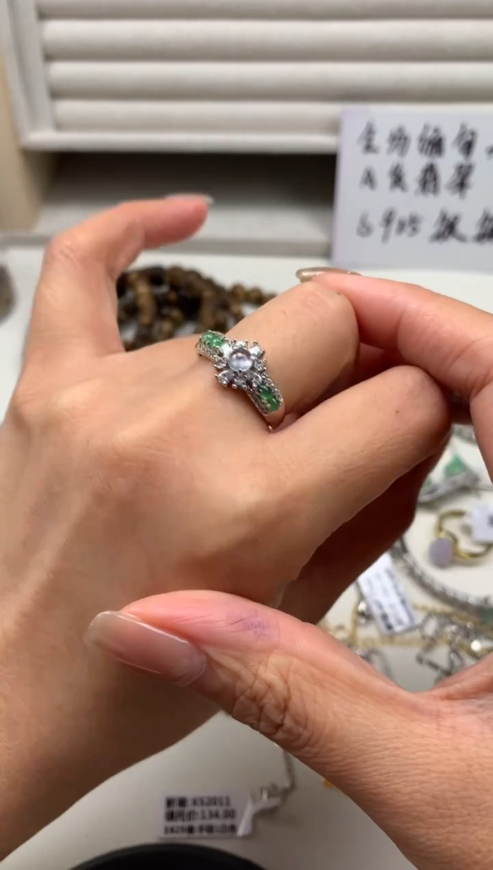 银S925镶嵌戒指翡翠156
