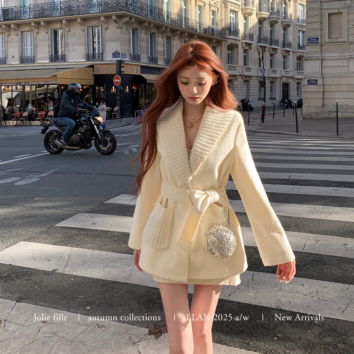 你的懒懒llan【苏黎世大衣】冬日加厚针织收腰绑带拼接大衣LL-25210