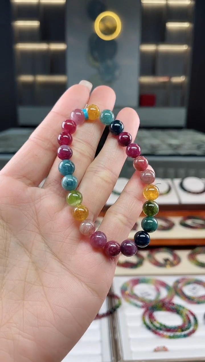 未镶嵌老矿碧玺彩虹单圈手串8mm+碧玺多样性发一条T