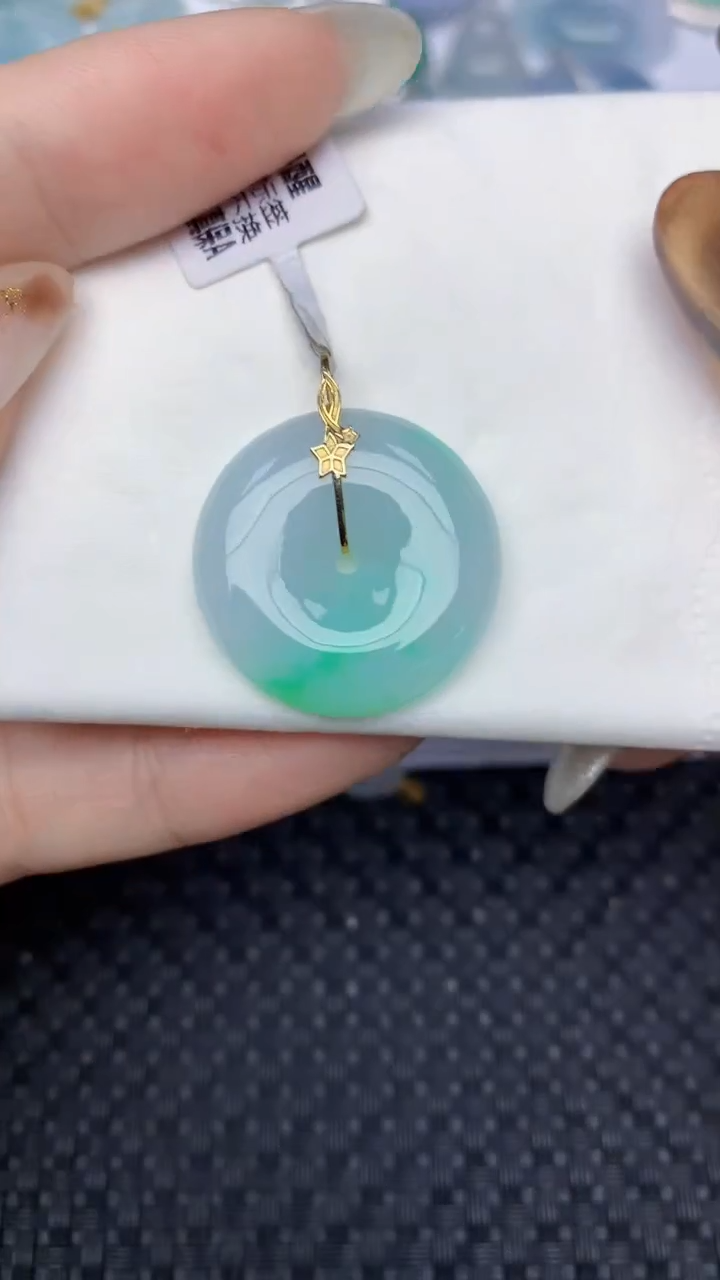 颈饰18K金镶嵌翡翠天然缅甸翡翠a货百元以上9元证书费自理