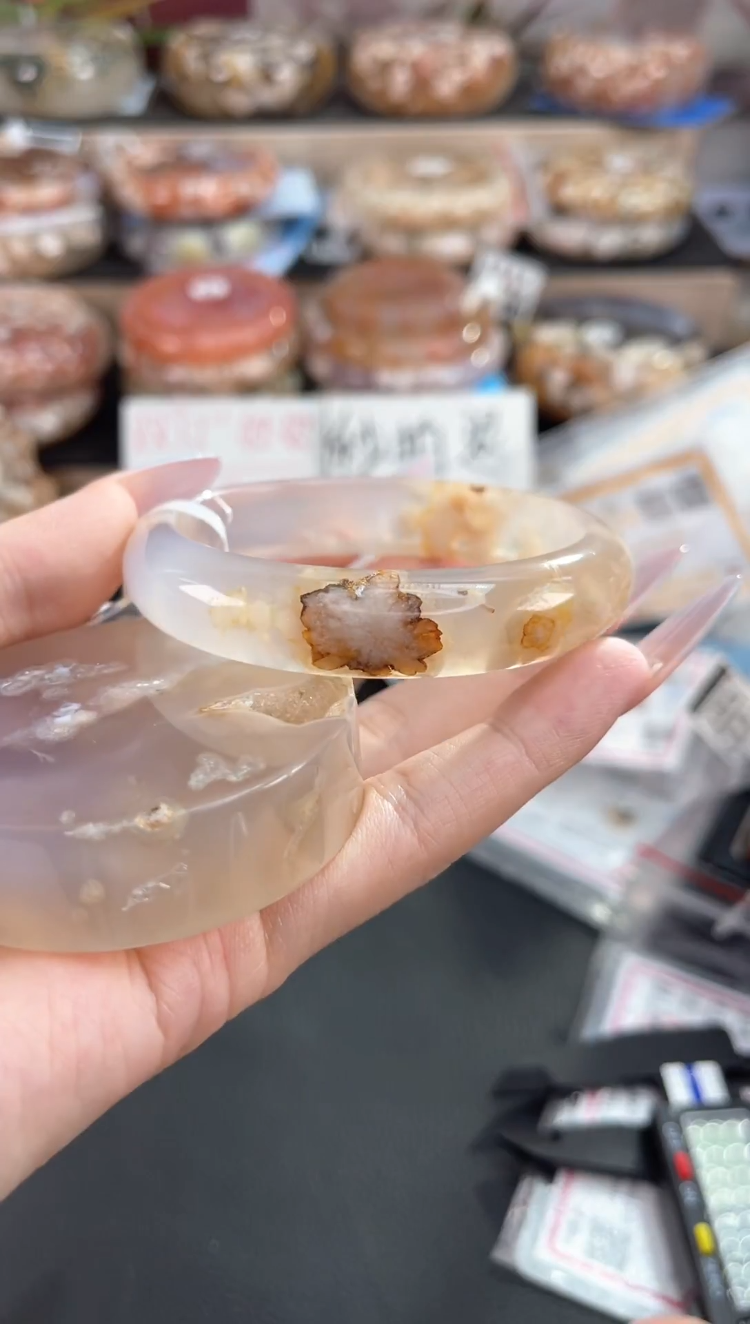 未镶嵌手镯石英质玉天然樱花玛瑙手镯（镯心赠品）58