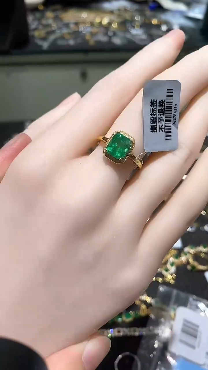 祖母绿戒指银S925镶嵌戒指