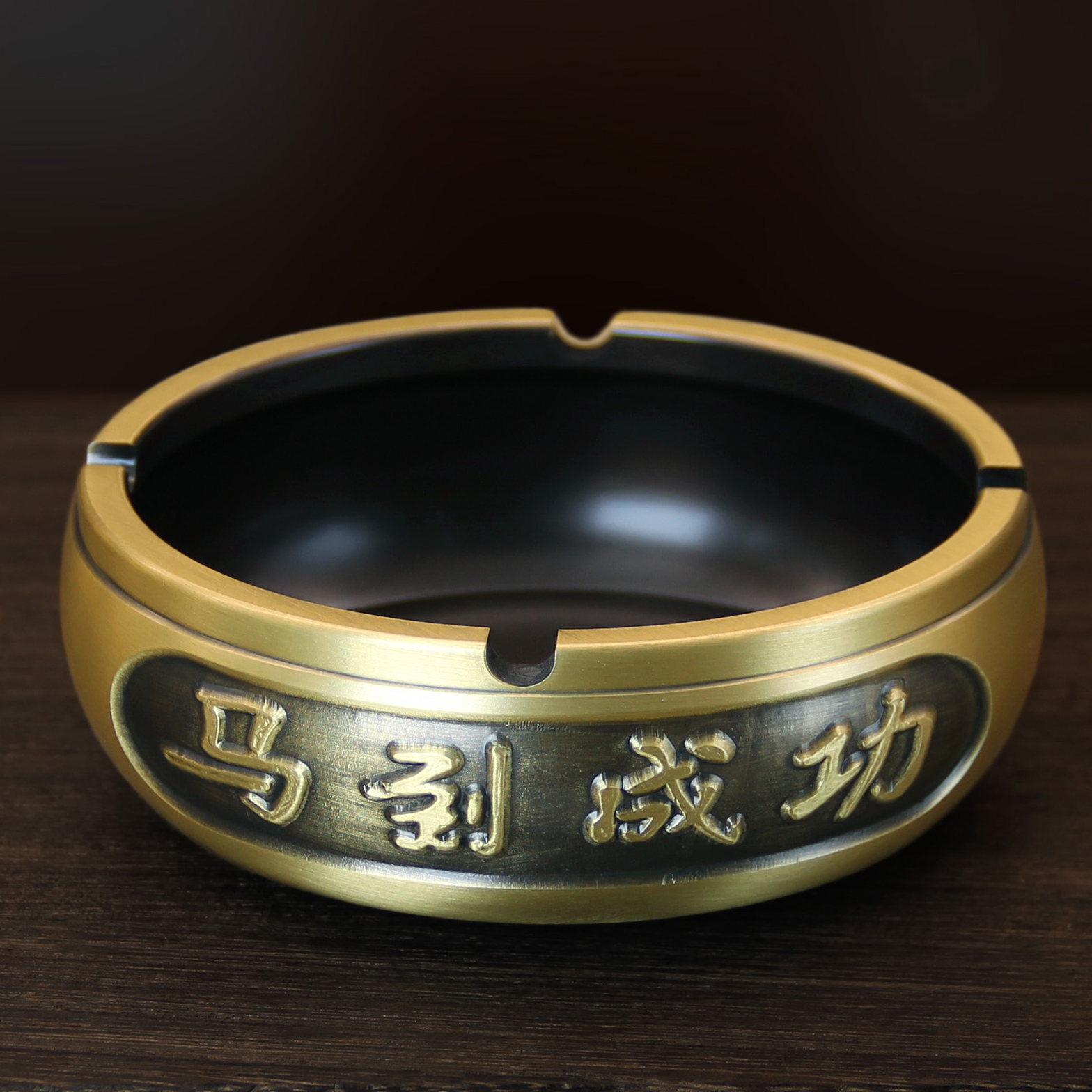 纯黄铜烟灰缸《百福烟灰缸》 高档烟灰缸茶桌客厅摆件