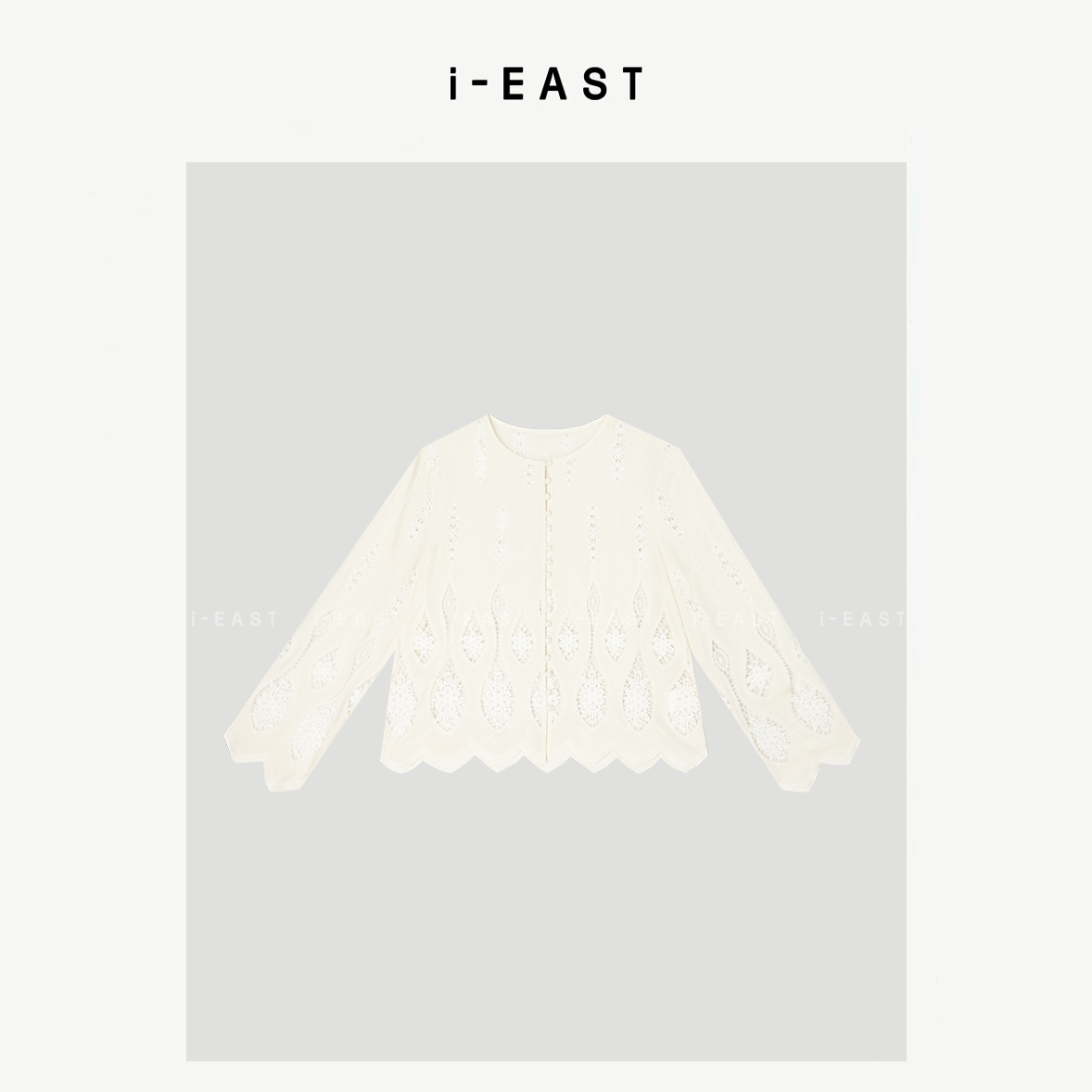 i-EAST 白雾椰梦~手工钩花镂空设计感衬衫上衣-5C 25SSJ031