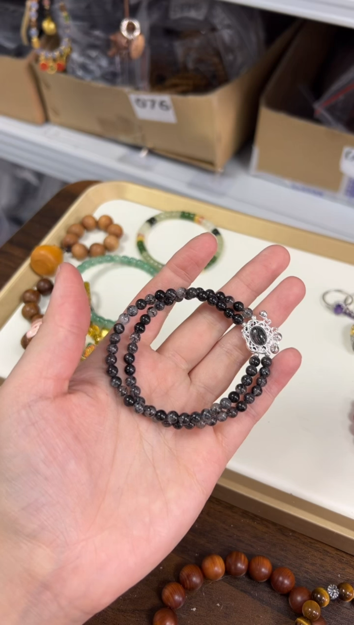 发晶手链未镶嵌黑发晶如意镶嵌款双排手链[3554]