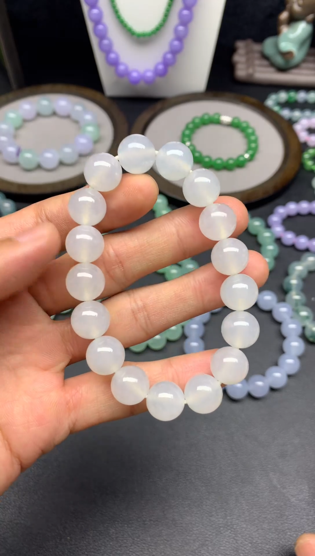 未镶嵌手链翡翠天然缅甸翡翠A货白冰手串卡12mm