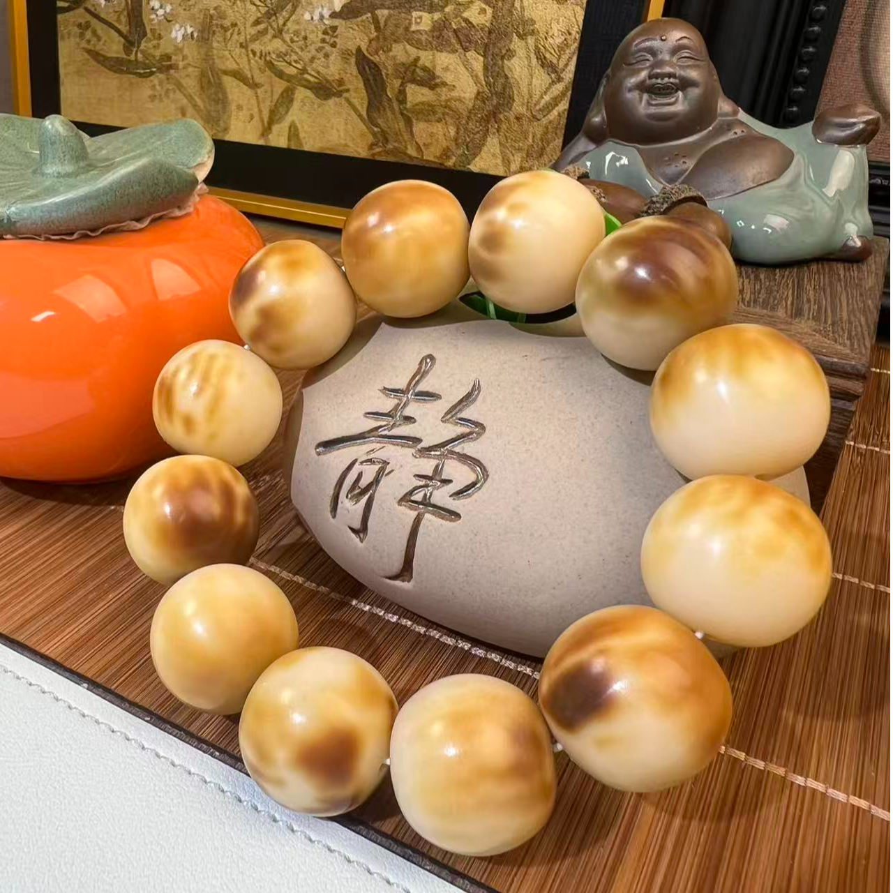 天然风化缅甸老料菩提根苹果珠手串