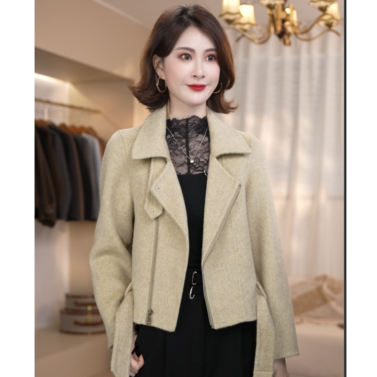 【暖阳】2026秋冬上新拉链时尚休闲双面羊毛短款长毛外套25003