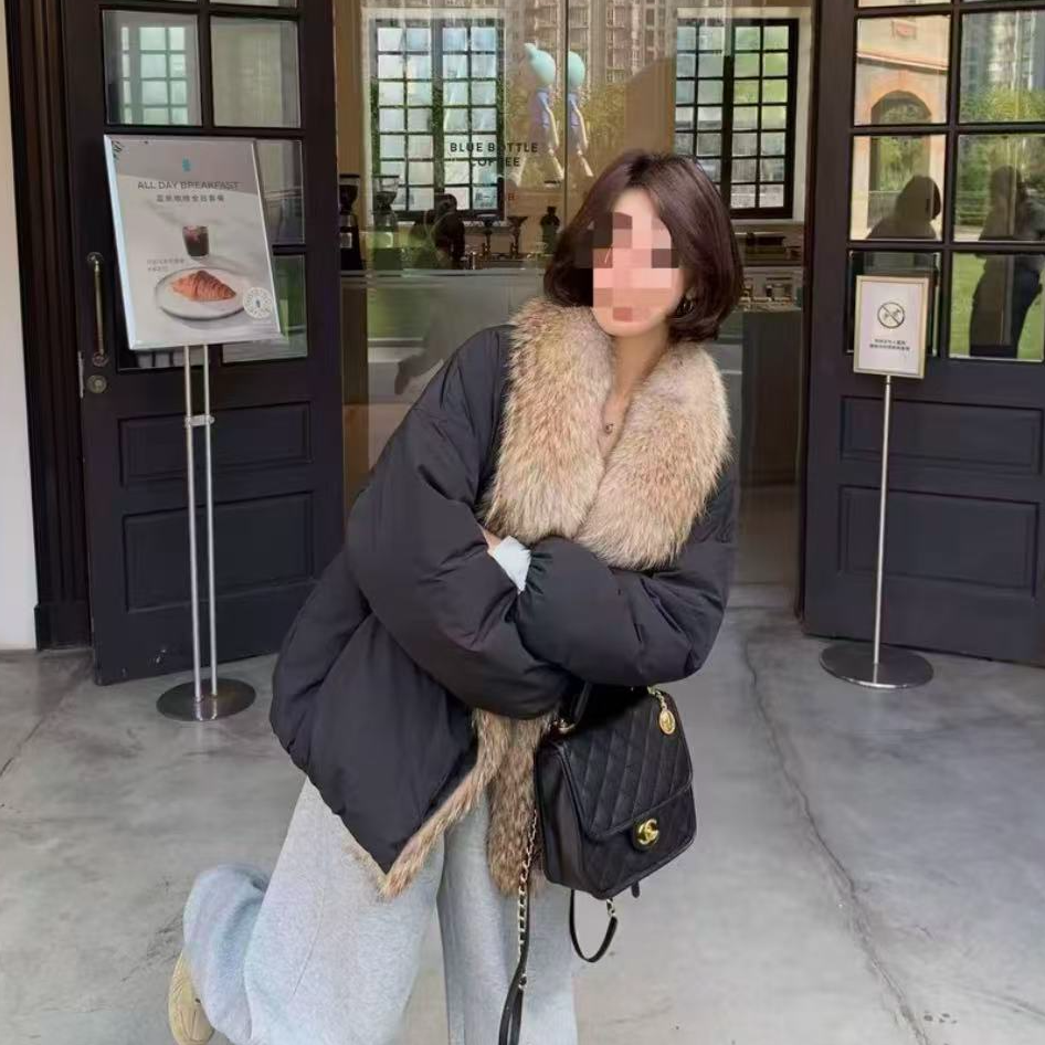 小丁【北国凛冬】大码韩系毛毛派克拼接保暖秋冬外套5812