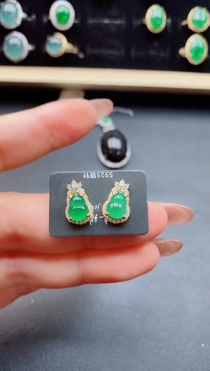 翡翠银S925镶嵌耳饰312321