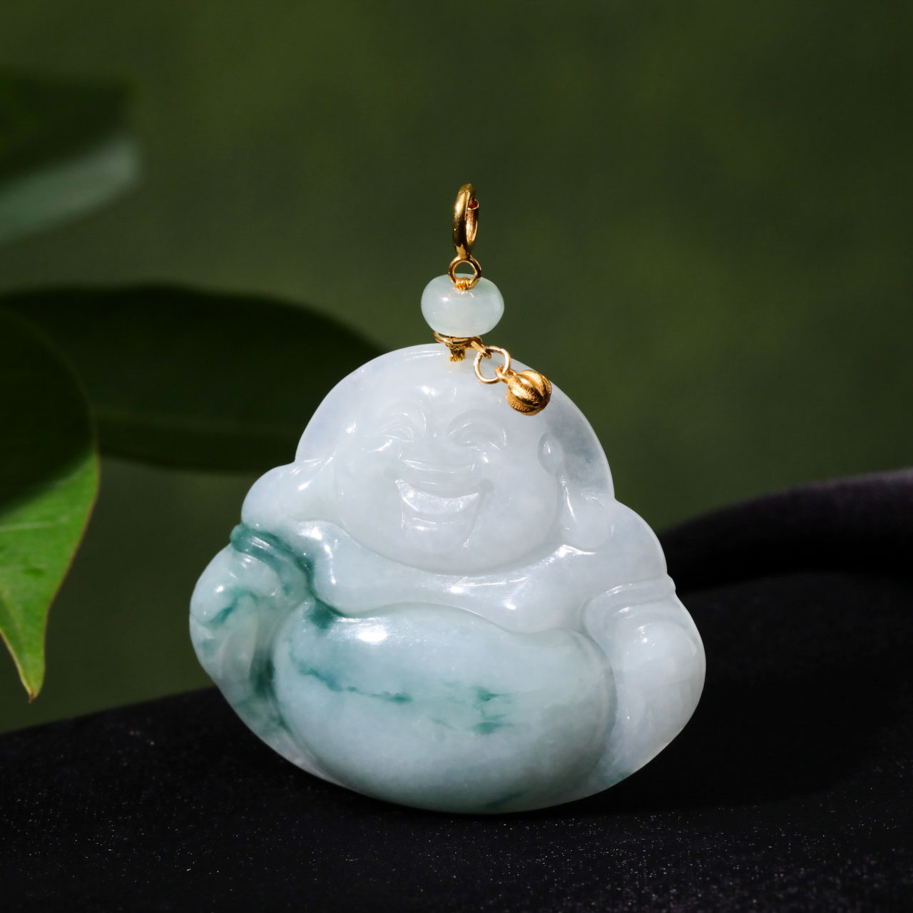 【意婵】《净念》(30*32)18k金天然缅A老翡翠意境佛公吊坠-916174