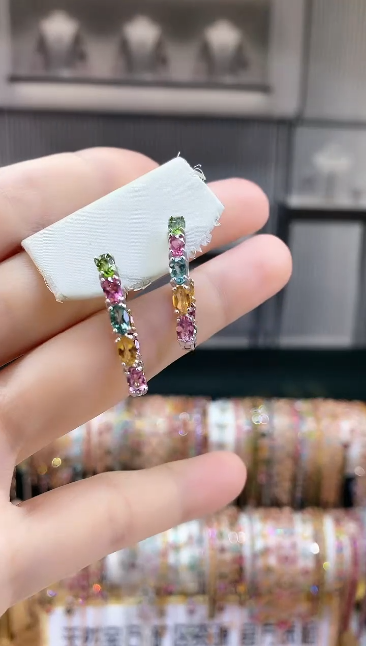 银S925镶嵌耳扣碧玺345534354354354