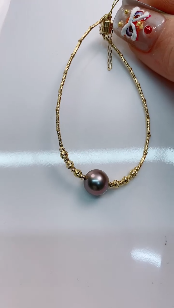 【闪购商品】海水珍珠手链18K金镶嵌9-10大溪地黑珍珠手链