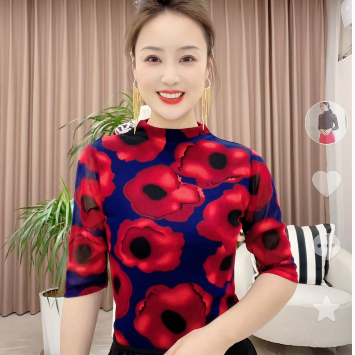 大花朵妈妈装T恤显瘦洋气时尚夏季印花民族风